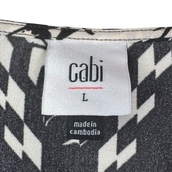 Cabi X-Factor Faux Wrap Black White Pattern 3/4 Sleeve Mini Dress Pockets - Picture 11 of 13